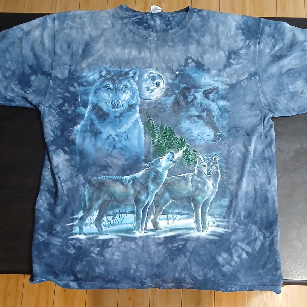 Vintage Wolf Tie Dye Alternative Apparel Blue Short Sleeve T-Shirt Size XL